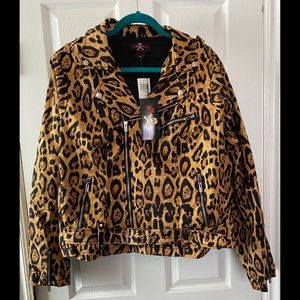 Royal Bones by Tripp leopard moto jacket NWT